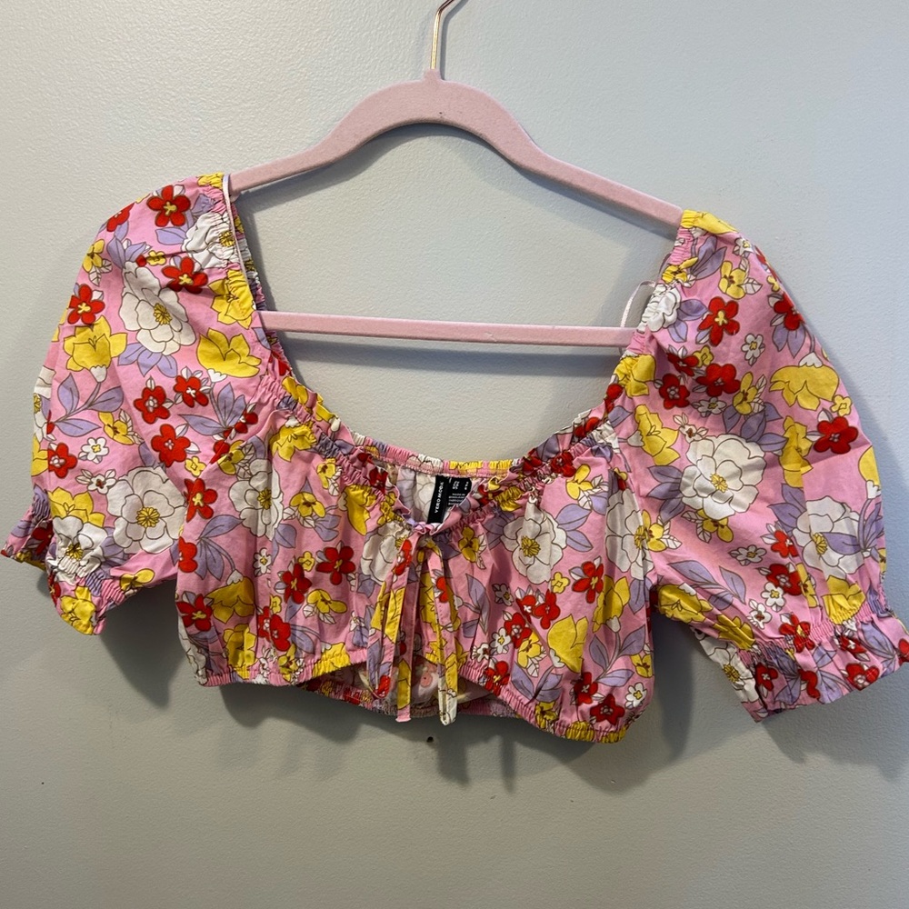 Vera Moda Floral Puff Sleeve Crop Top Size Small